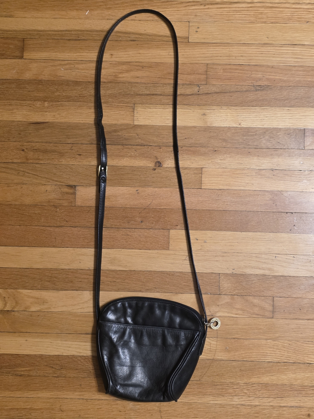 Perlina Black Leather Mini Crossbody Bag with Brass Logo Plaque